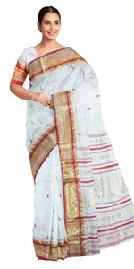 Cream Pure Silk Garad Saree with Paisley Motifs-Garad Silk-parinitasarees