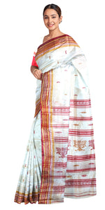 Cream Pure Silk Garad Saree with Paisley Motifs-Garad Silk-parinitasarees