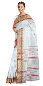 Cream Pure Silk Garad Saree with Paisley Motifs-Garad Silk-parinitasarees