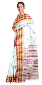 Cream Pure Silk Garad Saree with Paisley Motifs-Garad Silk-parinitasarees