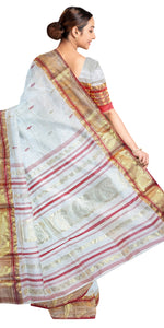 Cream Pure Silk Garad Saree with Paisley Motifs-Garad Silk-parinitasarees