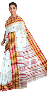 Cream Pure Silk Garad Saree with Paisley Motifs-Garad Silk-parinitasarees