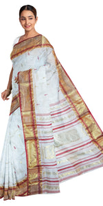 Cream Pure Silk Garad Saree with Paisley Motifs-Garad Silk-parinitasarees