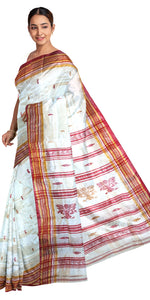Cream Pure Silk Garad Saree with Paisley Motifs-Garad Silk-parinitasarees