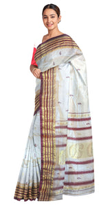 Cream Pure Silk Garad Saree with Shankha Motifs-Garad Silk-parinitasarees