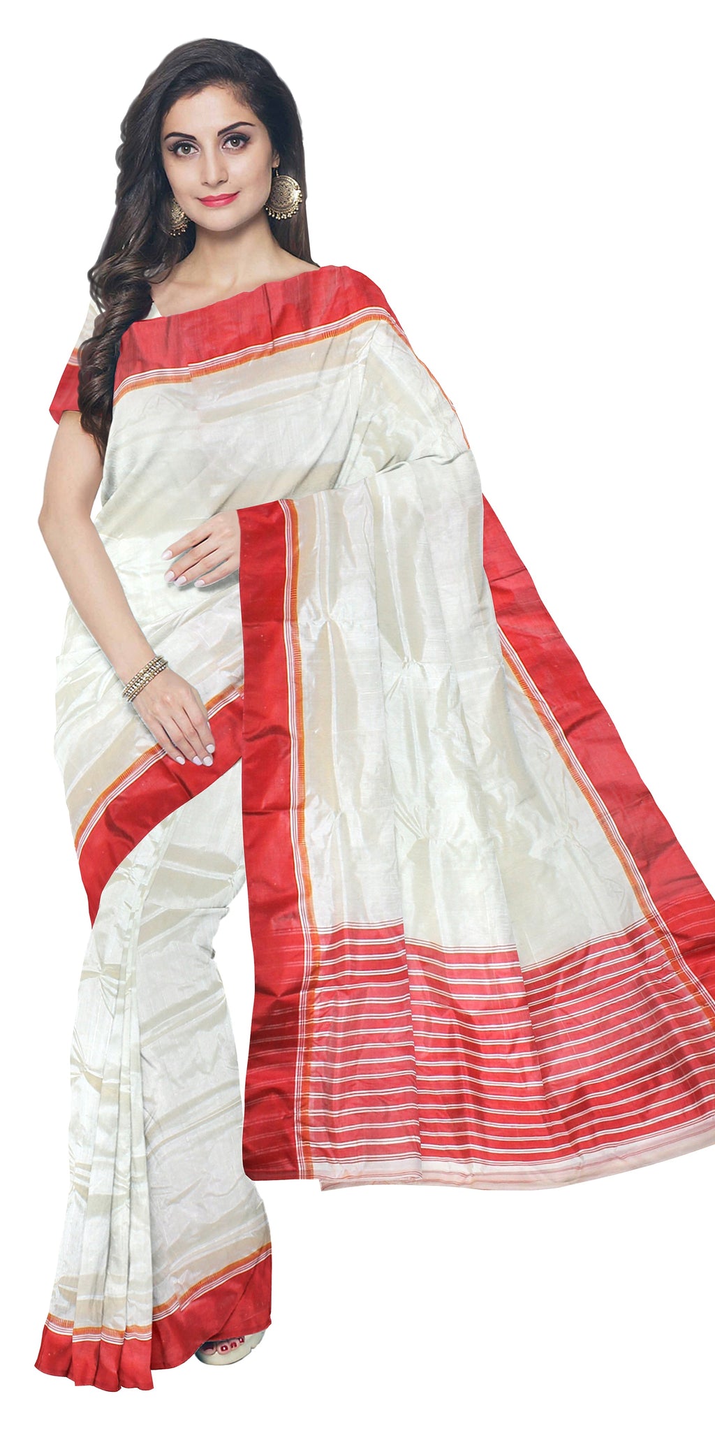 Cream Pure Silk Plain Garad Saree with 3.5