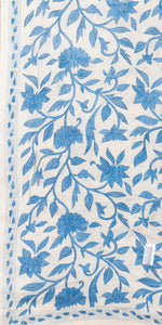 Cream Tussar Kantha Dupatta with Blue Floral Embroidery-Dupattas-parinitasarees