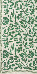 Cream Tussar Kantha Dupatta with Green Floral Embroidery-Dupattas-parinitasarees