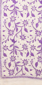 Cream Tussar Kantha Dupatta with Purple Floral Embroidery-Dupattas-parinitasarees