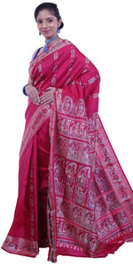 Deep Pink Baluchari Silk Saree with Beautiful Pallav-Baluchari saree-parinitasarees