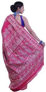 Deep Pink Baluchari Silk Saree with Beautiful Pallav-Baluchari saree-parinitasarees