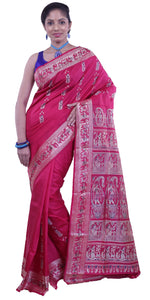 Deep Pink Baluchari Silk Saree with Beautiful Pallav-Baluchari saree-parinitasarees