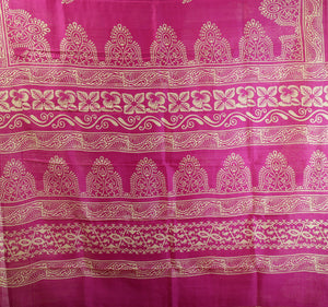 Deep Pink Bishnupuri Silk Saree with Block Prints-Bishnupuri silk saree-parinitasarees