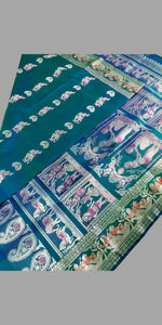 Dual Shade Blue-Green Baluchari Saree with Alluring Pallav-Baluchari saree-parinitasarees