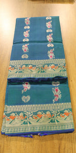 Dual Shade Blue-Green Baluchari Saree with Alluring Pallav-Baluchari saree-parinitasarees