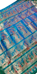 Dual Shade Blue-Green Swarnachari Saree with Beautiful Pallav-Baluchari saree-parinitasarees