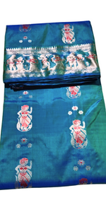 Dual Shade Blue-Green Swarnachari Saree with Beautiful Pallav-Baluchari saree-parinitasarees