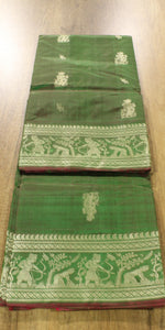 Dual Shade Green-Pink Baluchari Silk Saree with Attractive Pallav-Baluchari saree-parinitasarees
