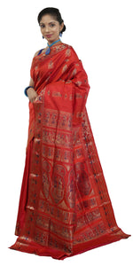 Dual Shade Orange-Pink Baluchari Silk Saree with Captivating Pallav-Baluchari saree-parinitasarees