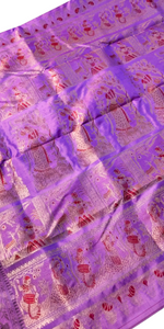Dual Shade Pink-Blue Swarnachari Saree with Magnificent Pallav-Baluchari saree-parinitasarees