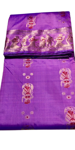 Dual Shade Pink-Blue Swarnachari Saree with Magnificent Pallav-Baluchari saree-parinitasarees