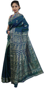 Dual Tone Green-Blue Baluchari with Beautiful Pallav-Baluchari saree-parinitasarees