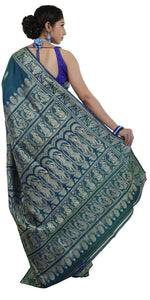 Dual Tone Green-Blue Baluchari with Beautiful Pallav-Baluchari saree-parinitasarees