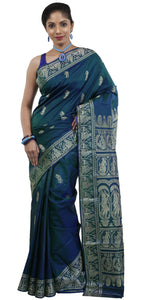 Dual Tone Green-Blue Baluchari with Beautiful Pallav-Baluchari saree-parinitasarees