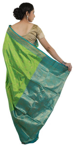 Dual Tone Green-Turquoise Banarasi Silk Saree with Turquoise Pallav-Banarasi silk saree-parinitasarees