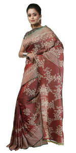 Dual Tone Red-Green Bishnupuri Silk Saree with Block Prints-Bishnupuri silk saree-parinitasarees