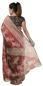 Dual Tone Red-Green Bishnupuri Silk Saree with Block Prints-Bishnupuri silk saree-parinitasarees