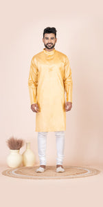 Golden Pure Kosa Silk Men's Kurta with Silk Mark-Men's Kurtas-parinitasarees