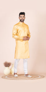 Golden Pure Kosa Silk Men's Kurta with Silk Mark-Men's Kurtas-parinitasarees