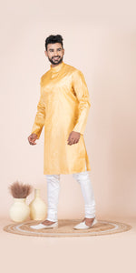 Golden Pure Kosa Silk Men's Kurta with Silk Mark-Men's Kurtas-parinitasarees