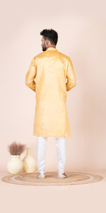Golden Pure Kosa Silk Men's Kurta with Silk Mark-Men's Kurtas-parinitasarees