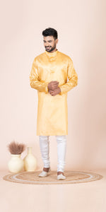 Golden Pure Kosa Silk Men's Kurta with Silk Mark-Men's Kurtas-parinitasarees