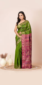 Green Baluchari Silk Saree with Grand Pallav-Baluchari saree-parinitasarees