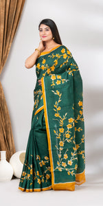 Green Bishnupuri Silk Saree with Floral Pattern-Bishnupuri silk saree-parinitasarees
