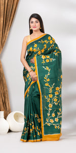 Green Bishnupuri Silk Saree with Floral Pattern-Bishnupuri silk saree-parinitasarees
