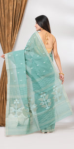 Green Cotton Jamdani with Floral Motifs-Jamdani saree-parinitasarees