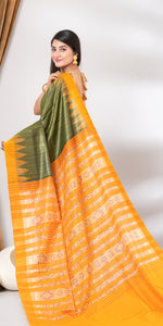 Green Gopalpur Tussar Silk Saree with Ikat Pattern-Tussar Saree-parinitasarees