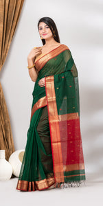 Green Maheshwari Saree with Floral Motifs-Maheshwari Saree-parinitasarees