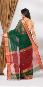 Green Maheshwari Saree with Floral Motifs-Maheshwari Saree-parinitasarees