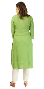 Green Modal Chikankari Kurti with Floral Embroidery-Women's Chikankari Kurti-parinitasarees