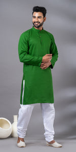 Green Plain Cotton Men's Kurta-Men's Kurtas-parinitasarees