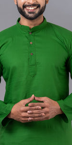 Green Plain Cotton Men's Kurta-Men's Kurtas-parinitasarees