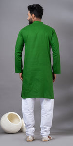 Green Plain Cotton Men's Kurta-Men's Kurtas-parinitasarees