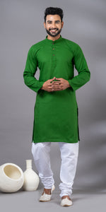 Green Plain Cotton Men's Kurta-Men's Kurtas-parinitasarees