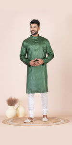 Green Pure Kosa Silk Men's Kurta with Silk Mark-Men's Kurtas-parinitasarees