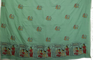 Green Shantiniketan Cotton Saree-parinitasarees
